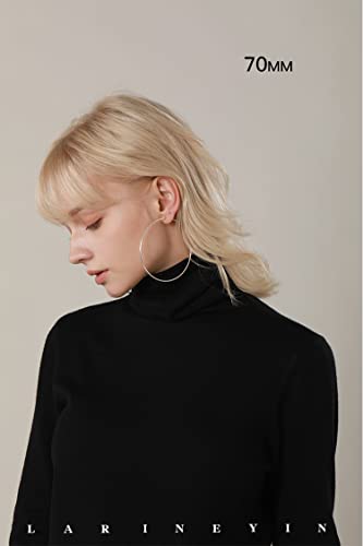 Chic 925 Sterling Silver Big Hoop Earrings Minimalist Round Circle Endless Large Huggie Hoops Statement Earrings 50/60/70/90mm Hypoallergenic Fashion Jewelry Gifts for Women Girls - style: 70mm