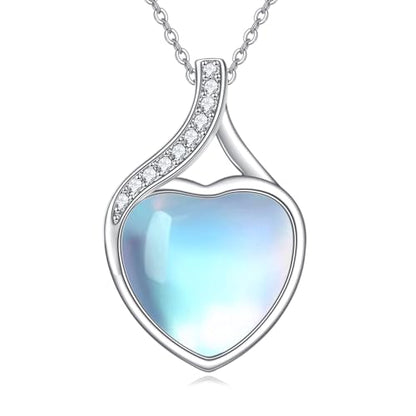 YAFEINI 925 Sterling Silver Moonstone Necklace Filigree Teardrop Pendant Necklace Jewelry for Women Girls - color: WW-Moonstone Cubic Zirconia Necklace
