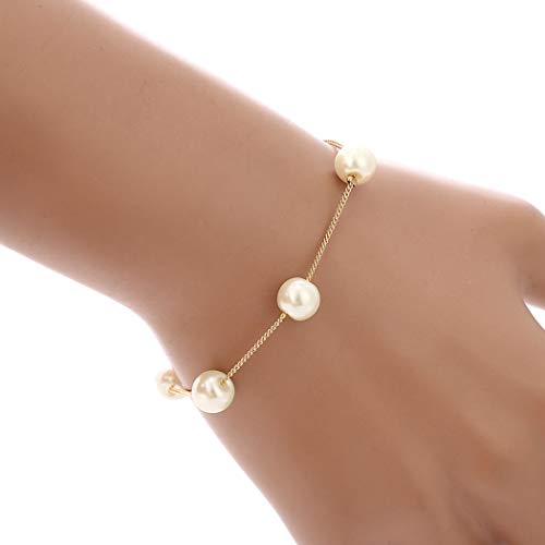 Bridal Necklace Earring and Bracelet Set Faux Pearl Jewelry Set for Women Wedding Bridal Jewelry (Gold)