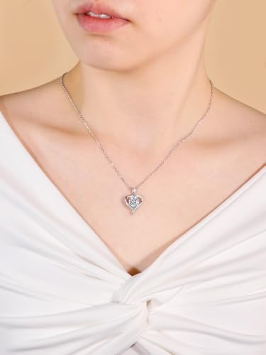 CYW Genuine Sapphire/Emerald/Ruby/Moissanite Necklace for Women, Really Authentic Solid 925 Sterling Silver, 16"/18"/20" Adjustable Chain, Anniversary Mother's Day Valentines Gift - color: Heart - Yellow Gold, size: 8mm