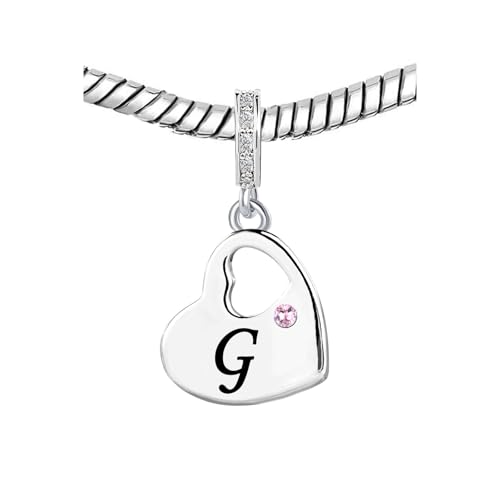 KunBead Initial A-Z Letter Pink Heart Alphabet Birthday Dangle Love Charms Compatible with Pandora Charm Bracelet for Auntie Friend Sister Mom Daughter Nana Granddaughter Wife - style: Letter G