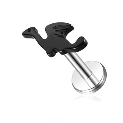 1pcs G23 Titanium Flat Back Earrings Studs 16g F136 Implant Grade Titanium Labrets Press Fit Threadless Push In Dainty Cartilage Helix Conch Lobe Lip Tragus Piercing Jewelry - style: 1pcs Black Dinosaur