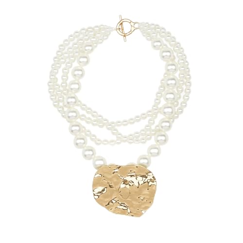 Multi Strand Bead Pendant Necklace for Women Stone Wood Pearl Jewelry | Gold Color Metal Charm Fashion Ethnic Tribal Elegant Statement - color: N1537-pearl