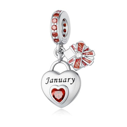 925 Sterling Silver Birthstone Bracelet Charm - Unique Heart Shaped Design, Fits most Europe Pandora Bracelets and Necklaces, women's DIY holiday Gifts - style: A-January