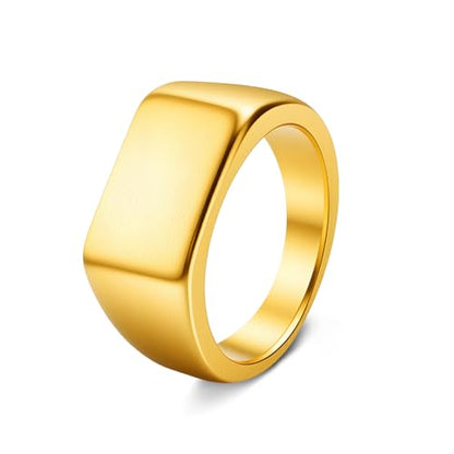 Mens Stainless Steel Plain Signet Rings 4/7/10/14MM Rectangular Pinky Rings | High Polish Classic Blank Thumb Rings, Everyday Comfit Wear, Gift for Men - color: Gold10
