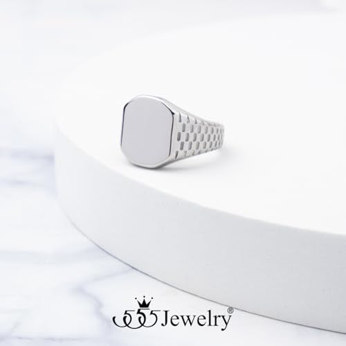555Jewelry Stainless Steel Solid Plain High Polish Round Signet Ring for Men - color: Square Silver