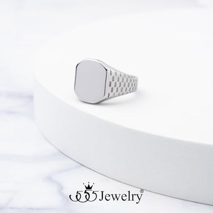 555Jewelry Stainless Steel Solid Plain High Polish Round Signet Ring for Men - color: Square Silver