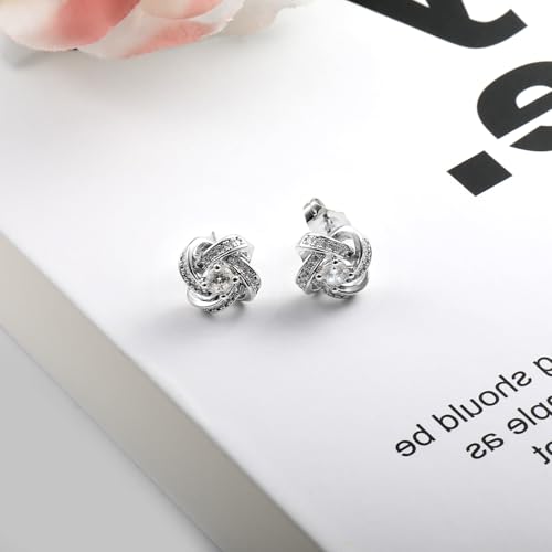 VOLUKA Cubic Zirconia Stud Earrings for Women - Hypoallergenic Earrings for Sensitive Ears - Simulated Diamond CZ - style: Knot
