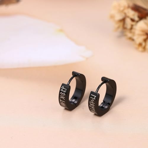 Aroncent 2-8Pcs Womens Mens Huggie Hoop Triangle Earrings Viking Runes Stainless Steel Ear Stud Novelty Black/Gold/Silver - color: Black