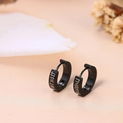 Aroncent 2-8Pcs Womens Mens Huggie Hoop Triangle Earrings Viking Runes Stainless Steel Ear Stud Novelty Black/Gold/Silver - color: Black