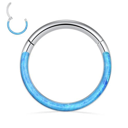 Opal Septum Jewelry Surgical Steel Septum Ring Daith Rook Tragus Earring | Hinged Segment Nose Hoop Ring,Hypoallergenic Septum Piercings for Women,Conch Cartilage Helix Jewelry,Diameter 6mm to 10mm - color: Silver,Blue Opal, size: 16G 6mm
