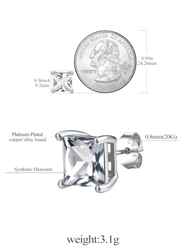 FindChic 2 Carat Birthstone Stud Earrings for Women, Round/Heart/Princess Cut Stud Earrings, Hypoallergenic Studs with 925 Sterling Silver Posts, 12 Months Birthday Jewelry Gift - color: 04. April-Diamond(Princess Cut)