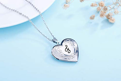 YOUFENG Locket Necklace that Holds Pictures Initial Alphabet A-Z Letter Pendant Necklace Platinum Plated Gifts for Women - style: F