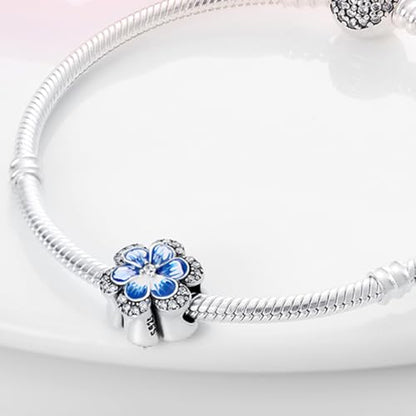 HappyStar 925 Sterling Silver Animal Dogs Charms Pendants fit Pandora Bracelets Necklaces Flowers Sports Travel Charms for Bracelets Women Jrwelry Gifts(with one Spacer Bead Charms) - style: 6-Blue Flower Beads