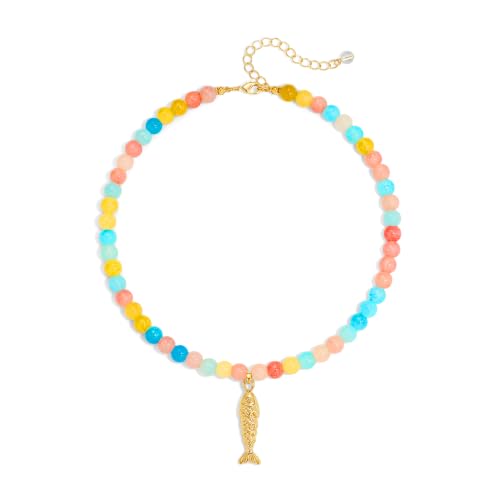 YUJIE Dainty Fish Pendant Necklace for Women 14k Gold Plated Ocean Fish Charm Necklace Summer - color: colorful beaded