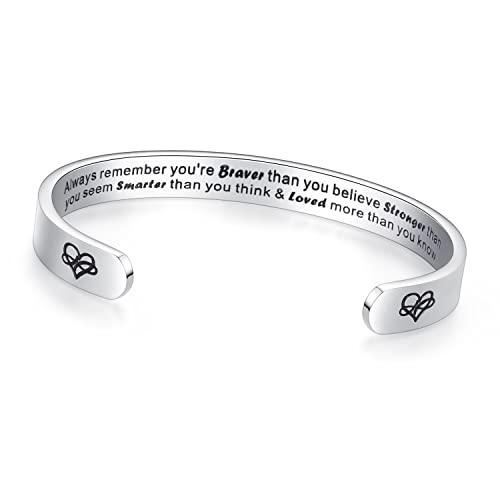TONY & SANDY Inspirational Bracelets for Women Teen Girls Personalized Gifts for Daughter Granddaughter Mom Sister Friends Stainless Steel Engraved Cuff Birthday Easter Christmas - style: A - Always remember you're braver than you believe stronger than ..