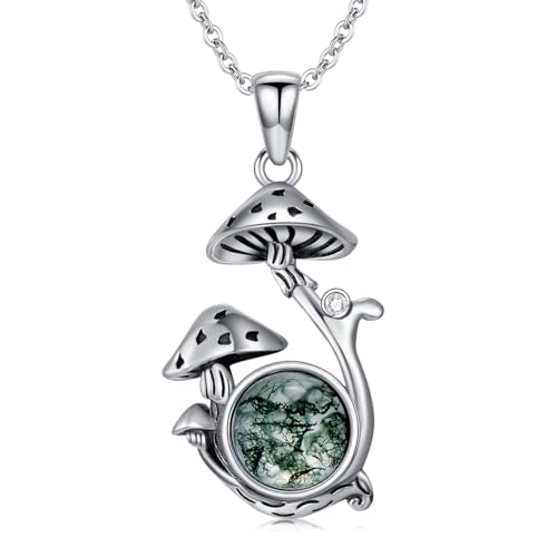 Witch Necklace 925 Sterling Silver Pentagram Triple Moon Pentacle Pendant Wiccan Pagan Jewelry Witchy Gifts for Women - style: Mushroom