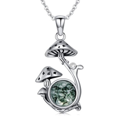 Witch Necklace 925 Sterling Silver Pentagram Triple Moon Pentacle Pendant Wiccan Pagan Jewelry Witchy Gifts for Women - style: Mushroom