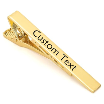 Custom Father Gifts Personalized Tie Clips for Men Custom Tie Bar Clips | Classic Pinch Engraved Text Stainless Steel Tie Bar Dad Personalized Gift Fathers Day - color: GOLD