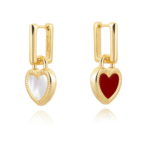 Milan Chiva 14K Gold Plated Small Huggie Dangle Earrings | Lightweight Trendy Heart Dainty Jewelry Hypoallergenic Chunky Gold Hoops Earrings Jewelry Mothers Day Gift for Women - color: B-Red