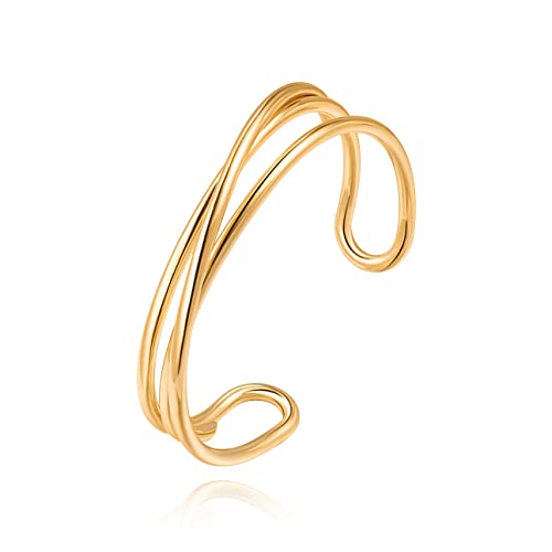 PERNNLA PEARL Dainty Gold Bar Bracelet for Women Simple Delicate Thin Cuff Bangle Hook Bracelet 18K Gold Plated Handmade Minimalist Jewelry - color: 14.Wire Bangle