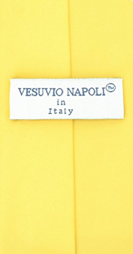 Vesuvio Napoli PreTied Men's Necktie Solid Color Mens Adjustable Zipper Neck Tie - color: Golden Yellow