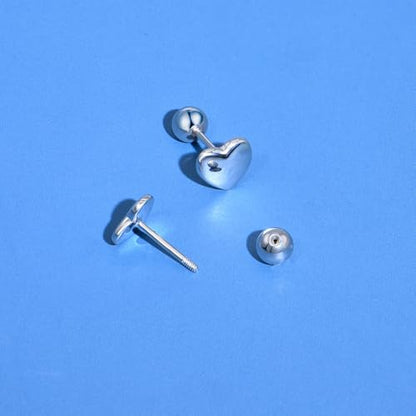 JSGEMSLEE Hypoallergenic 925 Sterling Silver Stud Earrings for Women With Screw Back Small Butterfly Heart Flower Earrings for Girls Tragus Cartilage Jewelry Gifts - color: heart