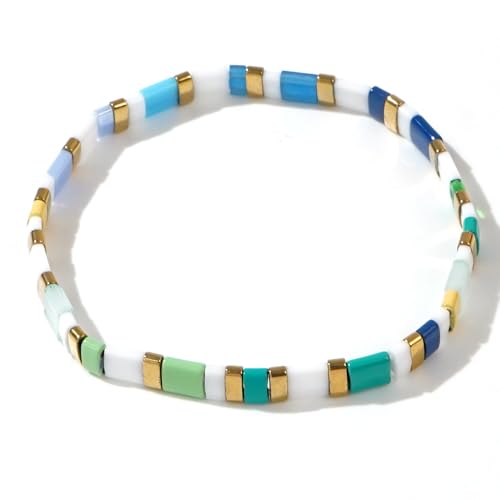 Candy Colorful Tila Flat Beads Bracelets for Women Trendy Unique Friendship Handmade Stackable Christmas Jewelry Gifts - color: lake blue