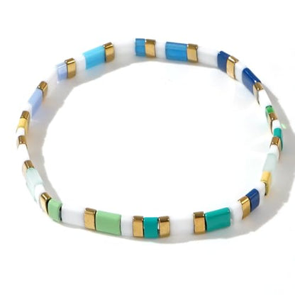 Candy Colorful Tila Flat Beads Bracelets for Women Trendy Unique Friendship Handmade Stackable Christmas Jewelry Gifts - color: lake blue