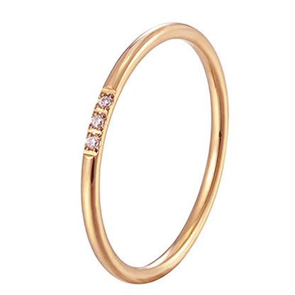 Women's Stainless Steel 1MM Thin Plain Midi Stacking Ring Band Comfort Fit, Size 3 to 10 - color: Dome - Rose G (with 3 cz)