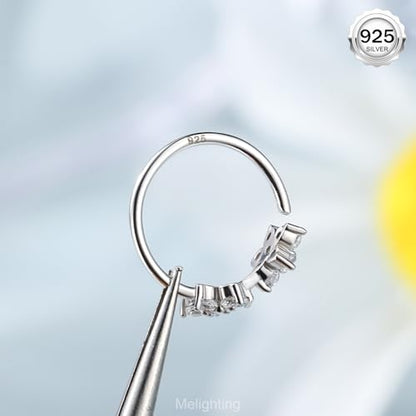 Melighting 20G Nose Ring Hoop 925 Sterling Silver Butterfly Flower Nose Hoop Seamless Open Helix Piercing Clear Double CZ 8 mm Cartilage Earring Nose Piercing for Women - color: Double Flower
