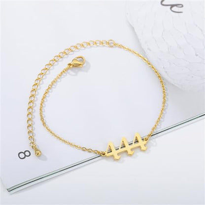 PAURO Women's Angel Number Bracelet Ankle Anklet Chain Adjustable | Stainless Steel, Minimalist Numerology Spiritual Statement Jewelry Gift - color: Gold 444, 5.5+2.8inch