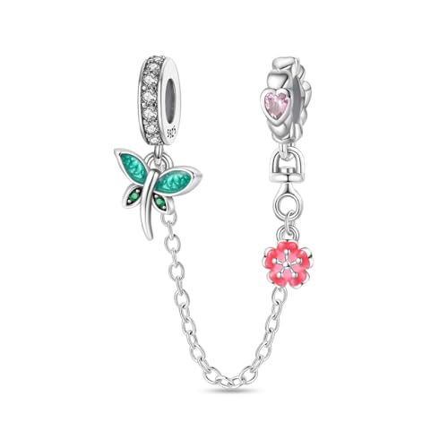 LNQOBU 925 Sterling silver Safety Chain for Bracelet,Family Forever Safety Chain Charm for Bracelet Stopper Spacer Charm Clip Charms Dangle Pendants Beads Jewelry Gift for Women - color: Dragonflies