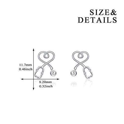 Stethoscope Earrings 925 Sterling Silver Heart Studs Earrings 12 Months Birthstone Crystals from Austria, Graduation Jewelry Gifts for Nurse Doctor RN Medical Student - color: Simulated Diamond