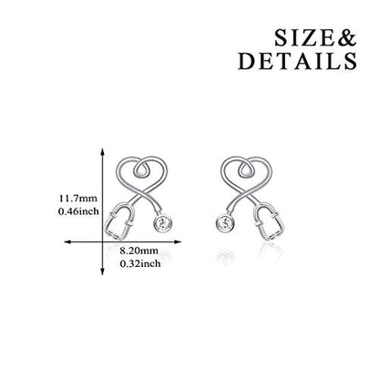 Stethoscope Earrings 925 Sterling Silver Heart Studs Earrings 12 Months Birthstone Crystals from Austria, Graduation Jewelry Gifts for Nurse Doctor RN Medical Student - color: Simulated Diamond
