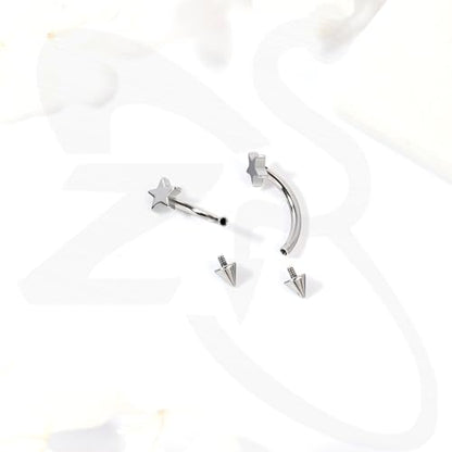 ZS 2 Pairs Stainless Steel Eyebrow Rings, 16G Curved Belly Rings Navel Barbell Helix Daith Tragus Earrings, 8/10mm Spike Vertical Labret Lip Piercing Jewelry - color: Silver,Star-L:8/10mm