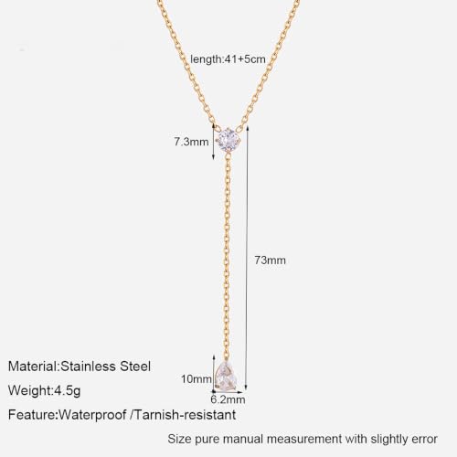 Lariat Necklace for Women CZ Y Shaped Necklaces Summer Birthday Jewelry Gifts - color: Gold Round Teardrop Drop