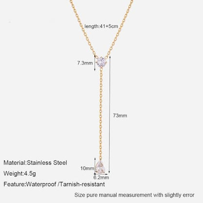 Lariat Necklace for Women CZ Y Shaped Necklaces Summer Birthday Jewelry Gifts - color: Gold Round Teardrop Drop