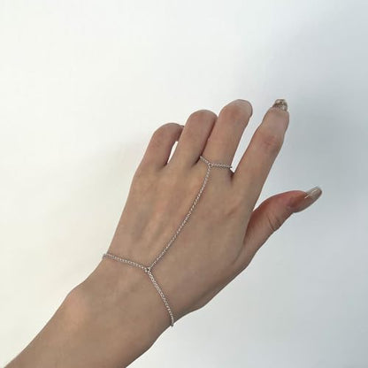 Kakikaki 925 Sterling Silver Finger Ring Bracelet Hand Chain for Women | Slave Bracelets 7" to 9" Adjustable - color: Silver, style: No Diamond