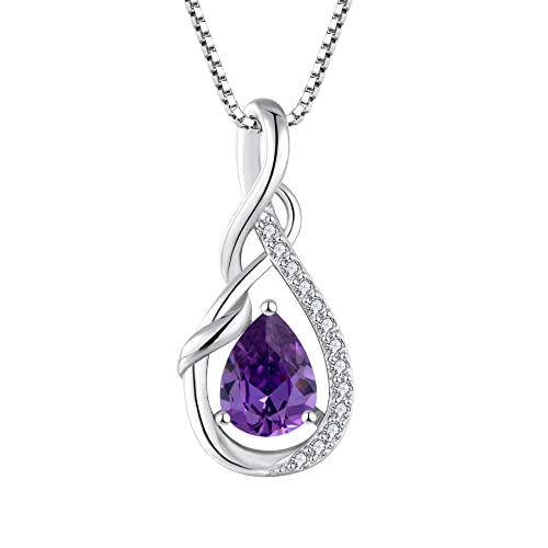 STARCHENIE Infinity Teardrop Necklace for Women 925 Sterling Silver Pendant Birthstone Jewelry - color: Silver-02-Feb-Amethyst