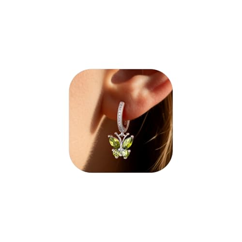 Bestyle Gold Butterfly Earrings for Women, Dainty Cute Birthstone Studs Hypoallergenic Jewelry, Great Birthday Gift - style: 08.August (Peridot)-DANGLE