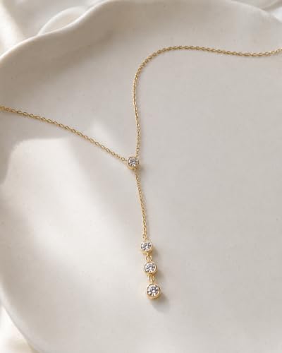 14K Gold Plated Lariat Necklace for Women, Dainty Star Drop Long Necklaces CZ Y-Shaped Pendant Necklaces for Women Trendy Jewelry - color: CZ Y-Shaped Necklace-Gold