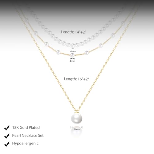 HERIER Gold Jewelry Set for Women - Dainty 14K Gold/Silver Plated Pearl Choker Necklace, Drop Earrings & Bracelets - Wedding Trendy Pearl Jewelry Gift - color: Pearl Necklace Set-Gold