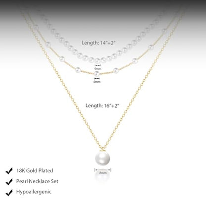 HERIER Gold Jewelry Set for Women - Dainty 14K Gold/Silver Plated Pearl Choker Necklace, Drop Earrings & Bracelets - Wedding Trendy Pearl Jewelry Gift - color: Pearl Necklace Set-Gold