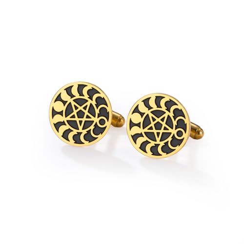 Cufflinks for Men Delicate Stainless Steel Wedding Business Cufflinks Gifts for Groom Husband French Shirt Accessories - style: Pentagram-Gold