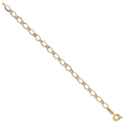 Diamond2Deal 14k Two-tone Gold Oval and Diamond Cut Circle Bracelet 7.25"