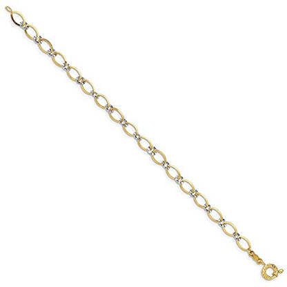 Diamond2Deal 14k Two-tone Gold Oval and Diamond Cut Circle Bracelet 7.25"