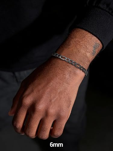 PROSTEEL Bracelets for Men, Figaro/Cuban Mens Bracelet, Silver/Gold/Black | 6/9/13mm Width, 7.5/8.3/9" Length, Stainless Steel Mens Bracelet, Durable & Non Tarnish, Chunky Jewelry with Gift Box - style: A 6mm-Figaro-Black