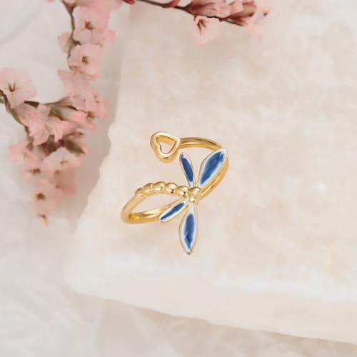 Dragonfly Toe Ring for Women 925 Sterling Silver Dragonfly/Butterfly/Cat/Paw Toe Rings Adjustable Open Ring for Women Christmas Jewelry Gift - color: Dragonfly-Toe-Yellow Gold