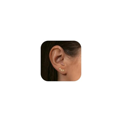 Robaice Cartilage Climber Earrings for Women，14K Gold Plated Helix Stud | Trendy Cluster Earrings, CZ Stud Earring, Tragus Conch Daith Piercing, Ear Crawer,Hypoallergenic Jewelry Gift for Women - color: G-Gold Flower